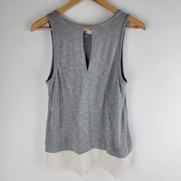J Crew Keyhole Tank Top Chiffon Hem Gray Crew Neck Size M - Picture 5 of 5